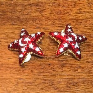 Rare QVC QUACKER FACTORY Enamel Star Clip Earrings